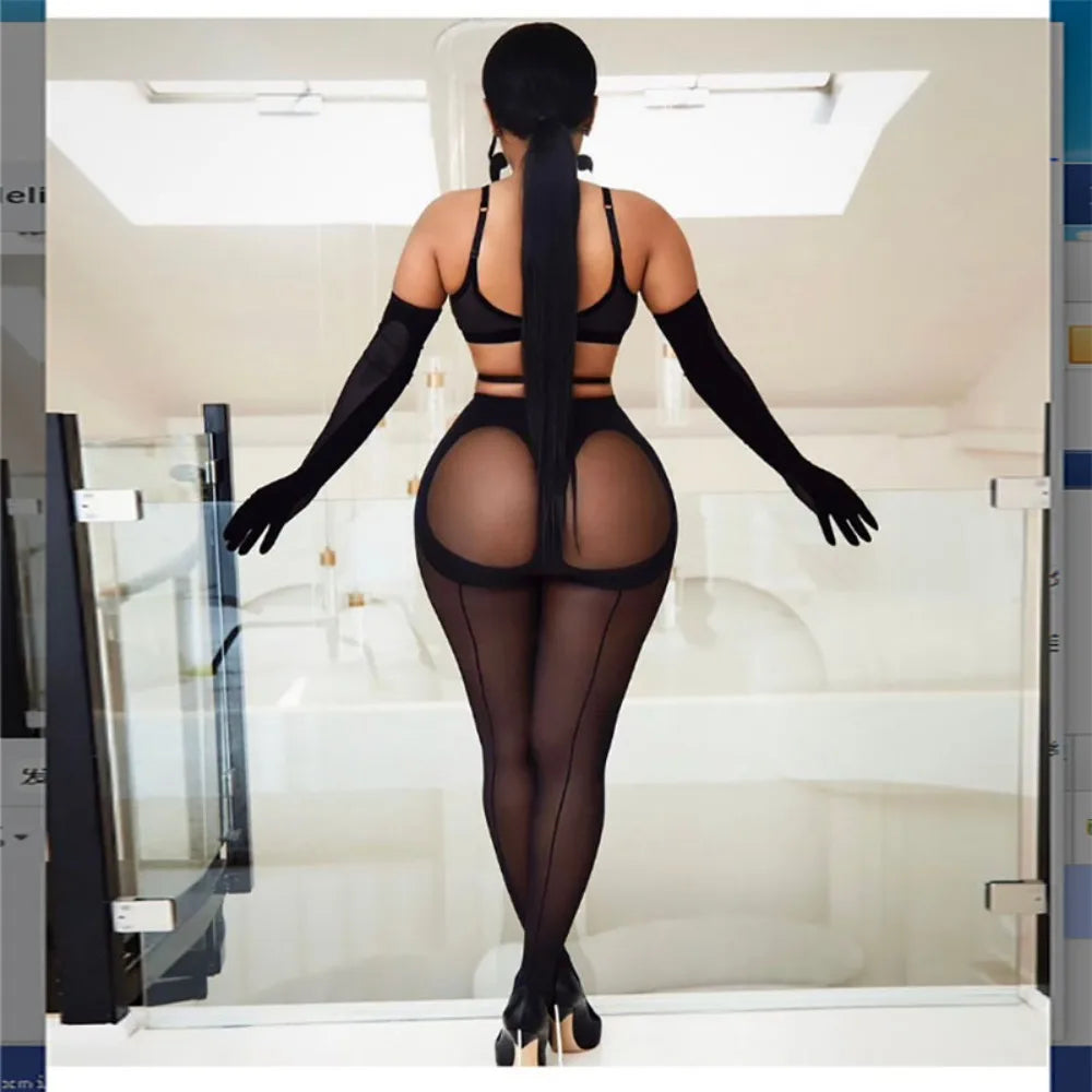 Women's Asymmetric Hollow Out Tights – Vertical Line Stockings