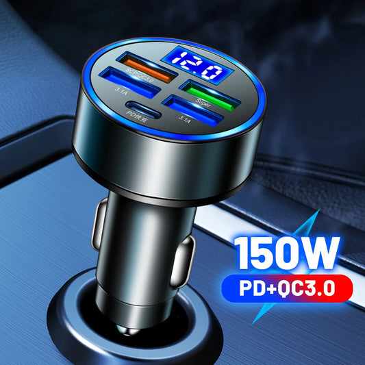 5-Port 250W PD QC3.0 USB Car Charger with LED Display USB Car Charger Peaceful Pleasures Health and Wellness