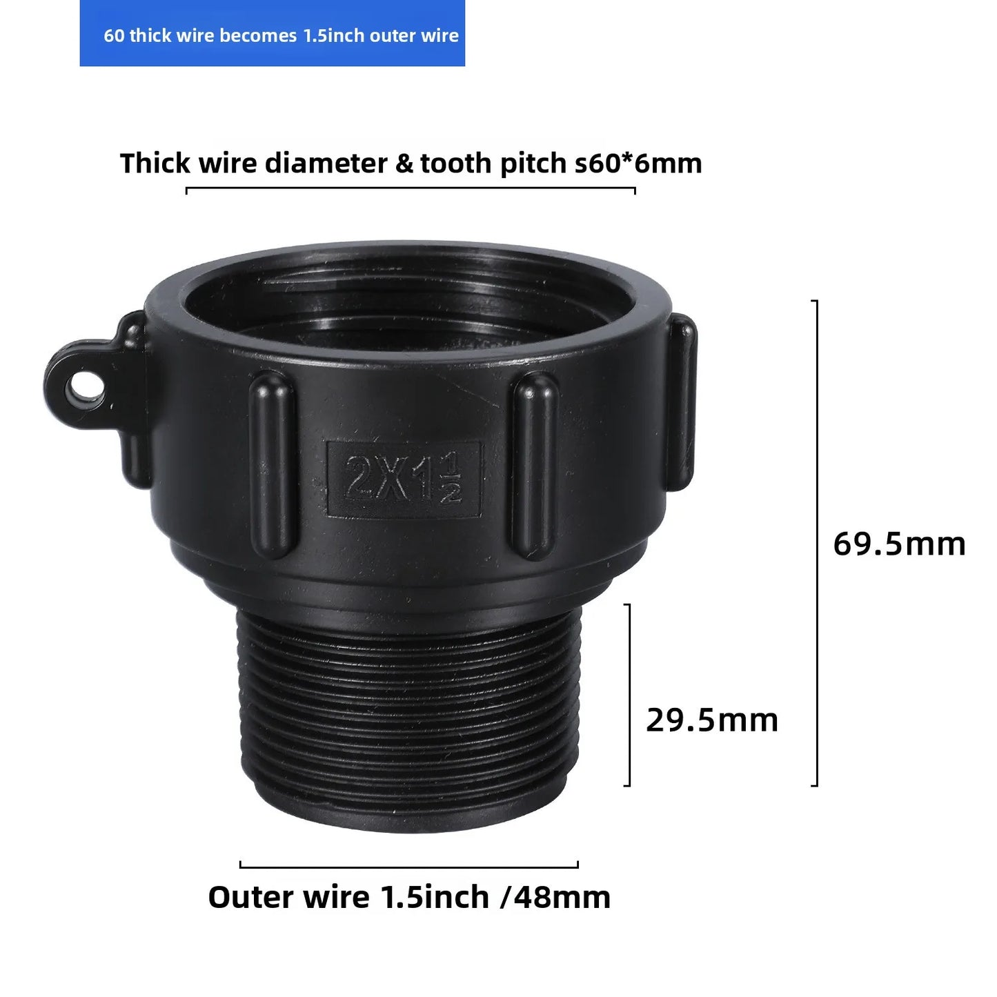 IBC Tank Adapter 60mm to 1/2"–2" BSP Male Pipe Fitting