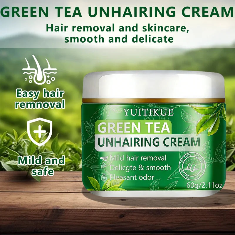 YUITIKUE Green Tea Depilatory Cream – Gentle Hair Removal 60g Hair Removal Cream Peaceful Pleasures Health and Wellness
