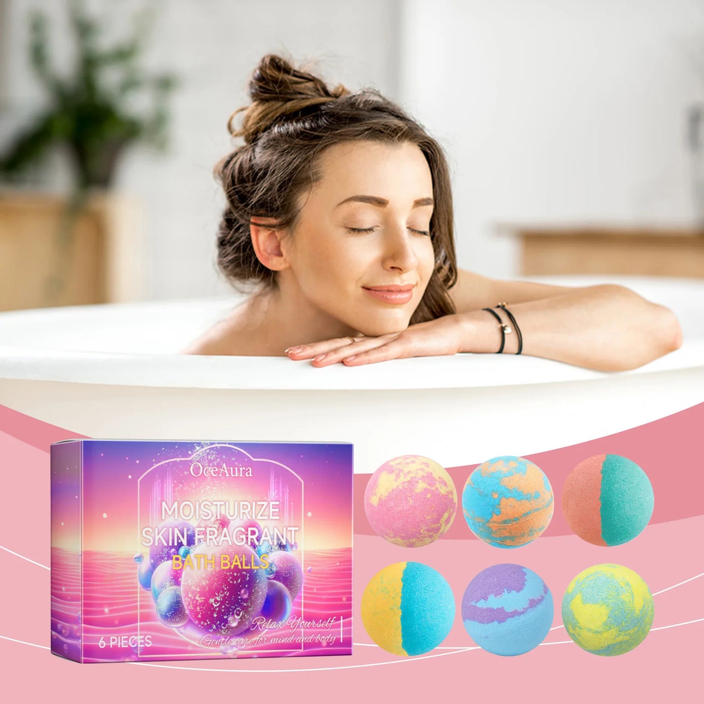 OceAura Rosemary Lavender Bath Bombs – 6-Pack Aromatherapy