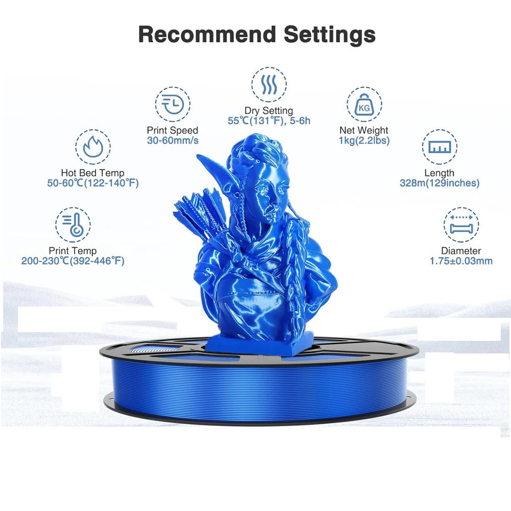 Silk PLA 3D Printer Filament 1.75mm 250g – Shiny PLA+ Spool