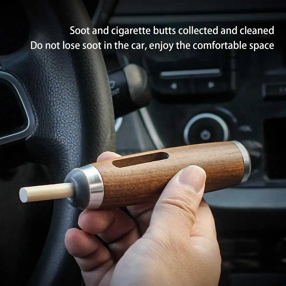 Mini Walnut Car Ashtray – Ashless Cigarette Holder | Portable