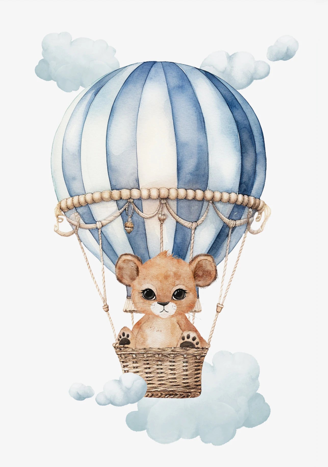 Kids Nursery Watercolor Canvas Wall Art | Monkey Lion Balloon Print