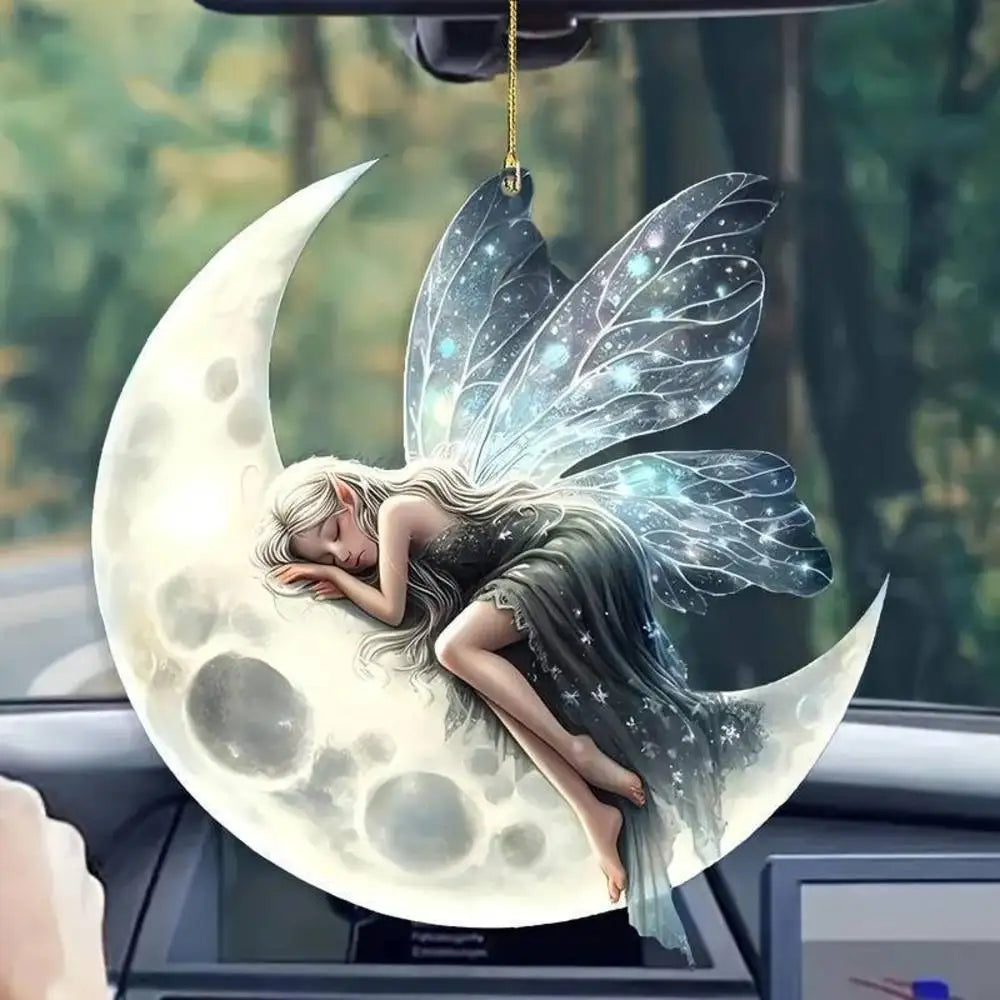 Acrylic Green Fairy Elf Car Rearview Mirror Pendant Charm