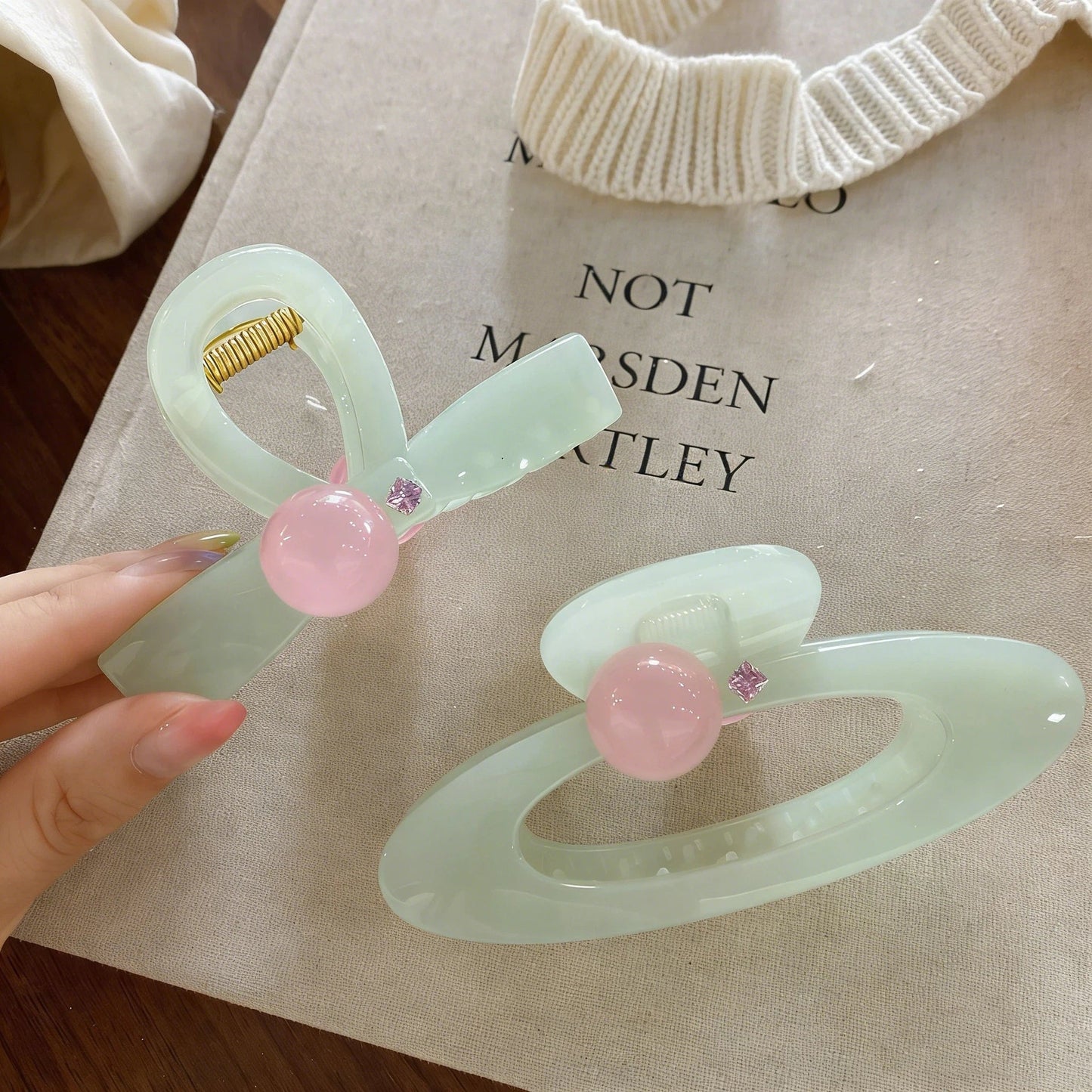 Oval Hollow Hair Claw Clip Pink Planet Bead | 1–2 Pcs Set