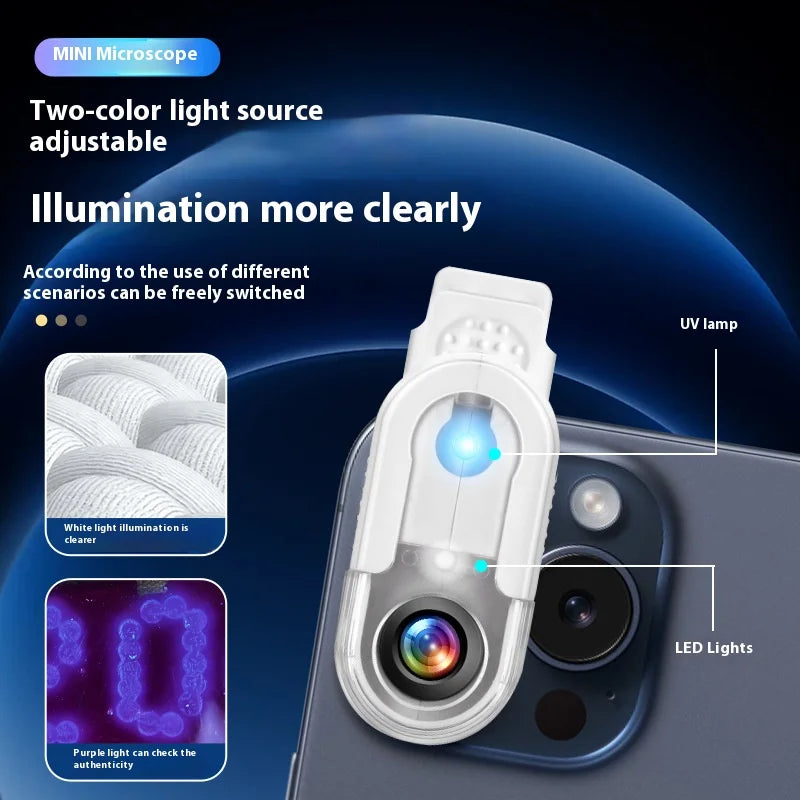 Mobile Phone Microscope 100X Purple Light Identification Electronic Peaceful Pleasures Health and Wellness