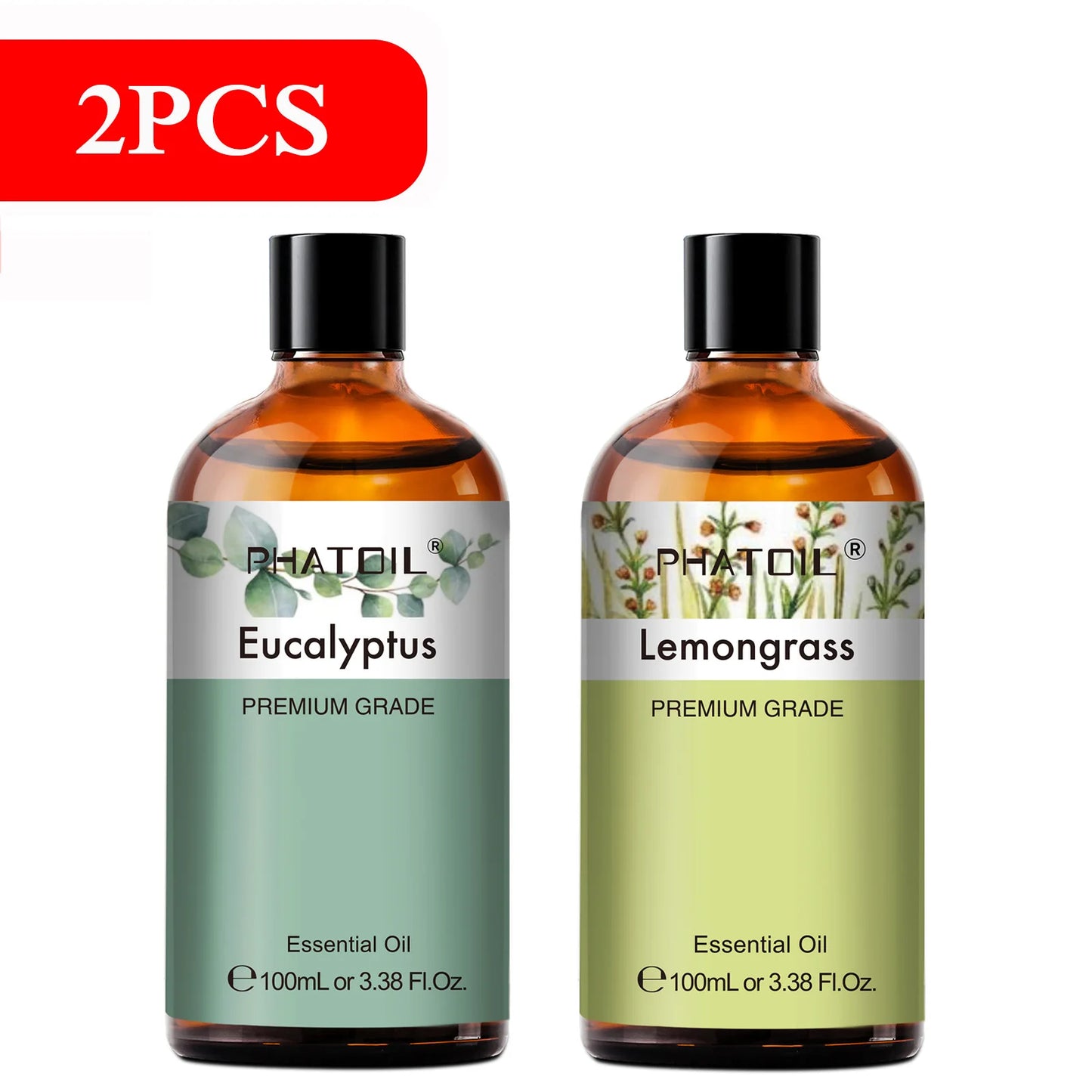 PHATOIL 100ml Aromatherapy Essential Oil-Lavender Rose Vanilla Eucalyptus Sandalwood Pine Needles for Diffuser,Candle Making Peaceful Pleasures Health and Wellness EucalyptusLemongrass 100ML