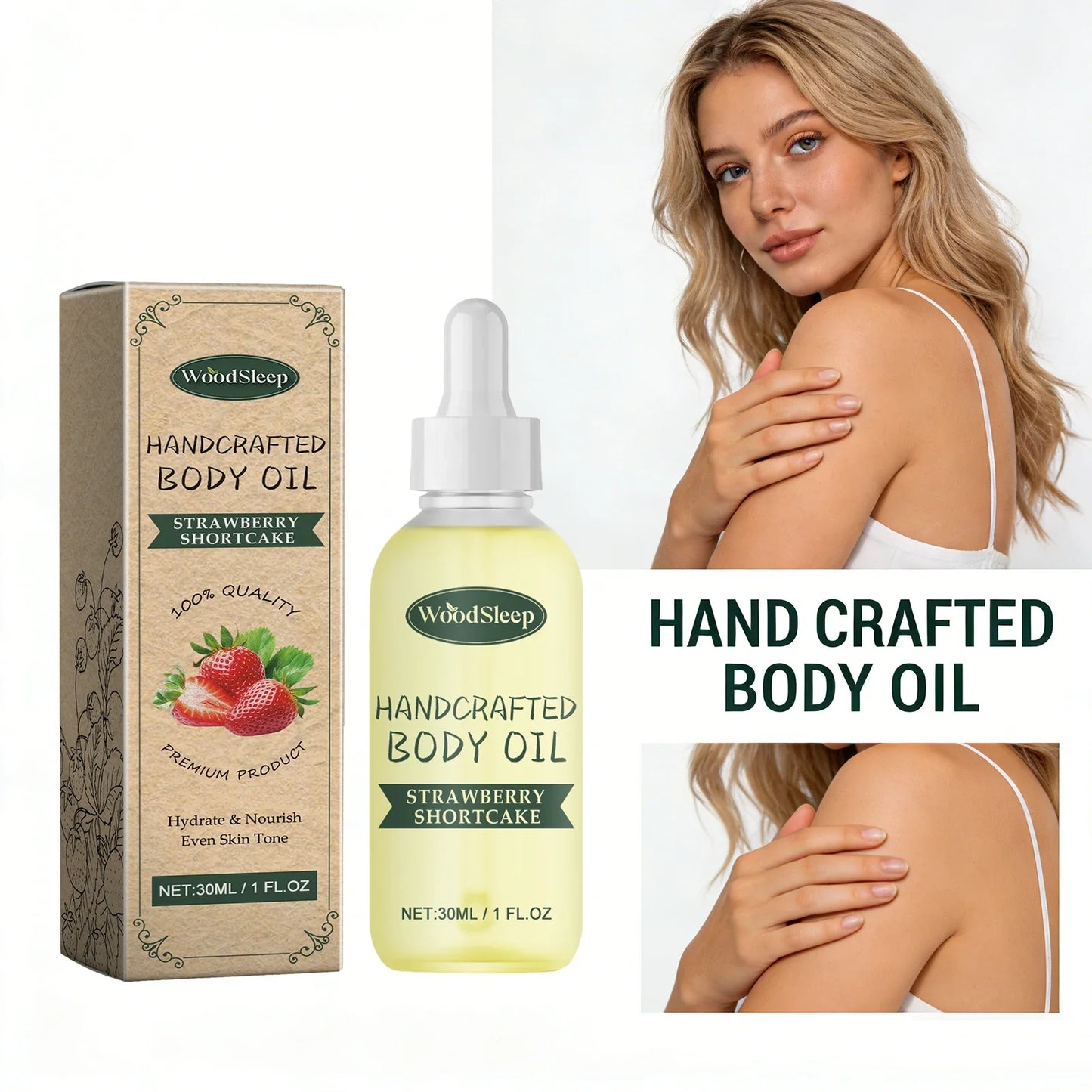 WOODSLEEP Strawberry Body Oil – Firm Skin & Even Skin Tone 30ml