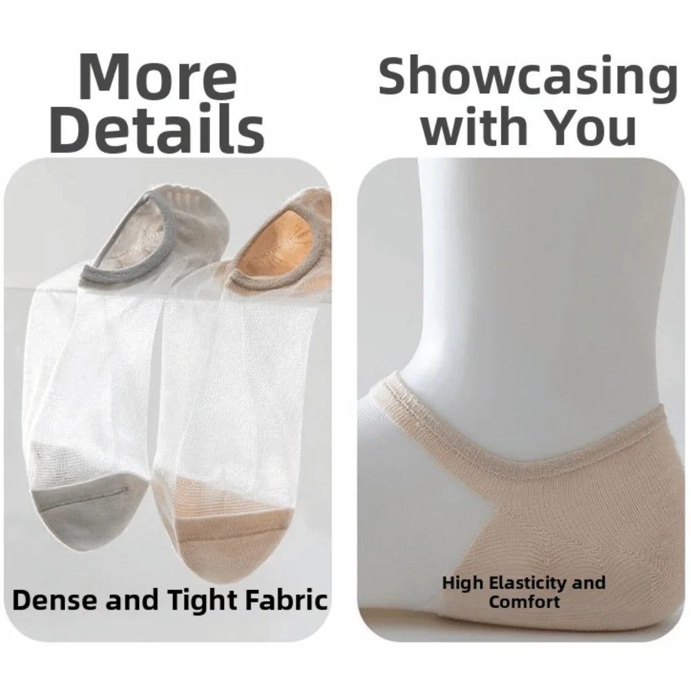 Women's Ultra-Thin No-Show Socks – 6 Pairs, Non-Slip Low-Cut