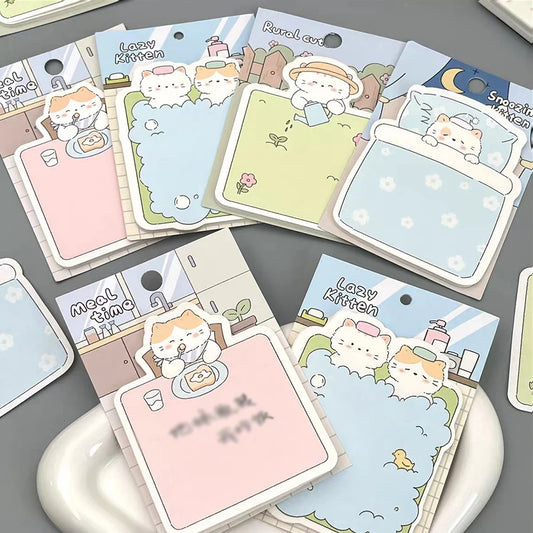 Cute Cat Illustration Sticky Notes Time Paradise Series Peaceful Pleasures Health and Wellness