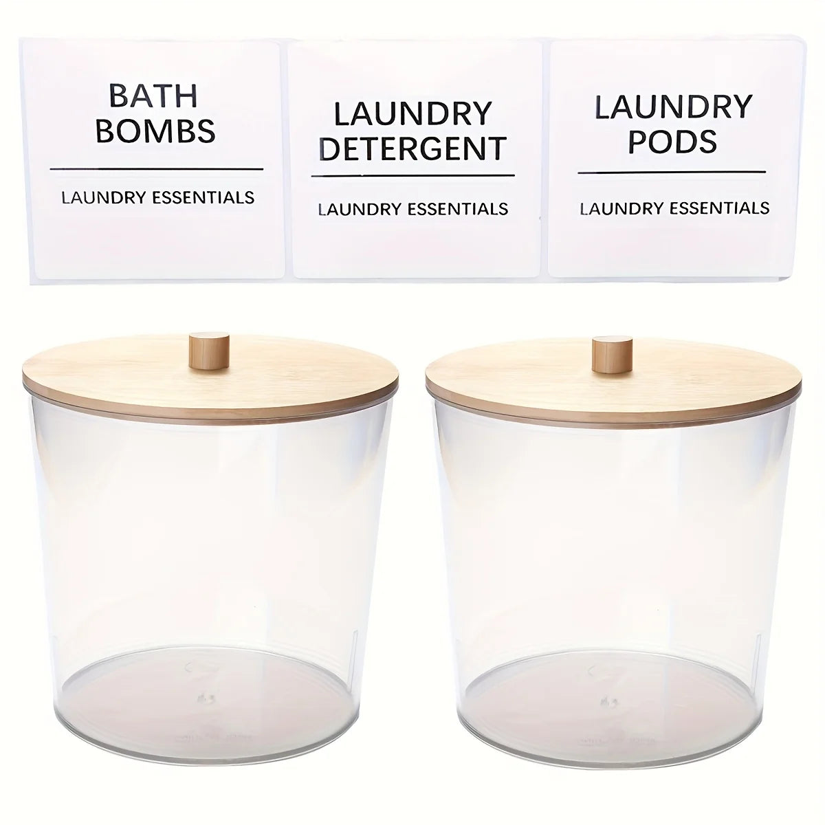 2pc Laundry Detergent Storage Jars with Labels – Plastic Washing Powder & Laundry Pod Container Set