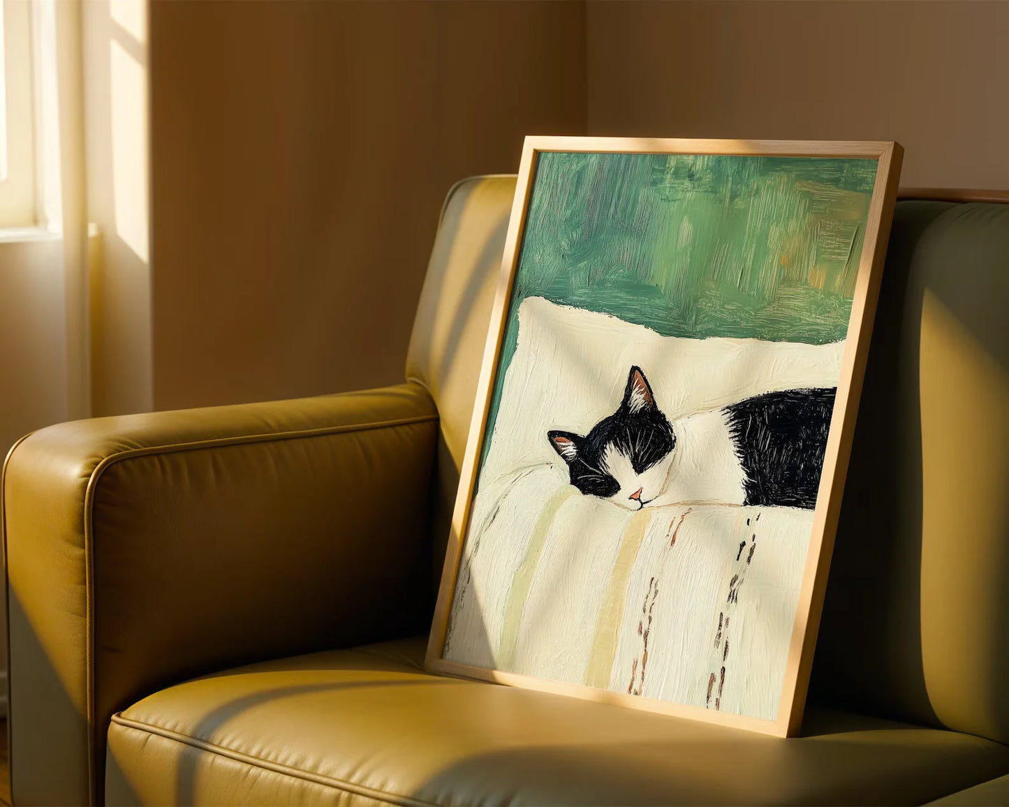 Sleeping Tuxedo Cat Canvas Wall Art | Unframed Cat Poster