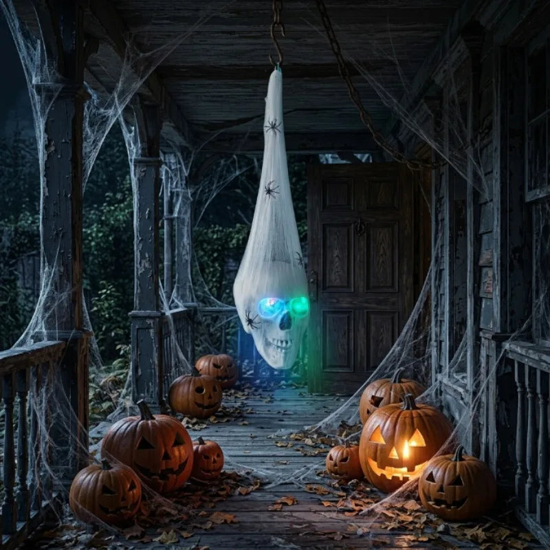 Halloween Hanging Skeleton Skull Prop | Glowing Red Eyes & Sound