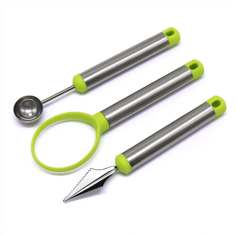 3-Piece Stainless Steel Fruit Tool Set | Watermelon Ball Scoop, Spoon & Carving Tool – Apple Corer & Pulp Separator