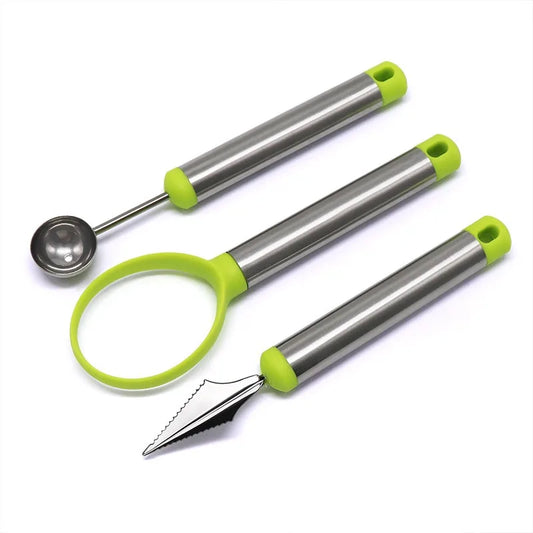 3-Piece Stainless Steel Fruit Tool Set | Watermelon Ball Scoop, Spoon & Carving Tool – Apple Corer & Pulp Separator Peaceful Pleasures Health and Wellness