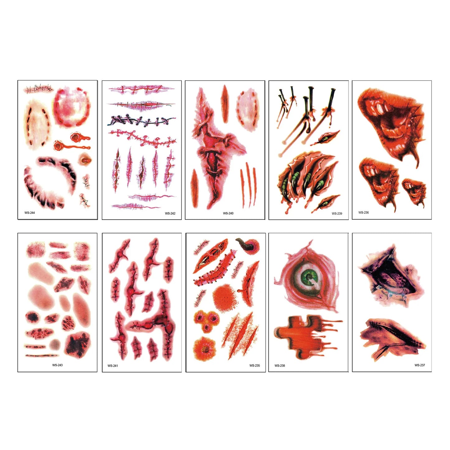 Halloween Wound Scar Tattoo Stickers – 10 Sheets, 120+ Designs