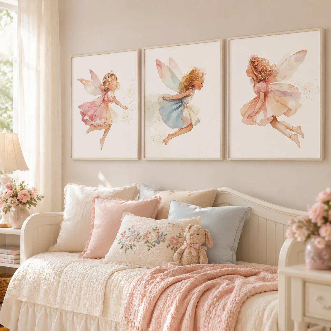 Nursery Wall Art, Nordic Cute Fantasy Fairy Canvas Painting, Baby Poster Print for Toddler Kids Princess Room Wall Decor Peaceful Pleasures Health and Wellness