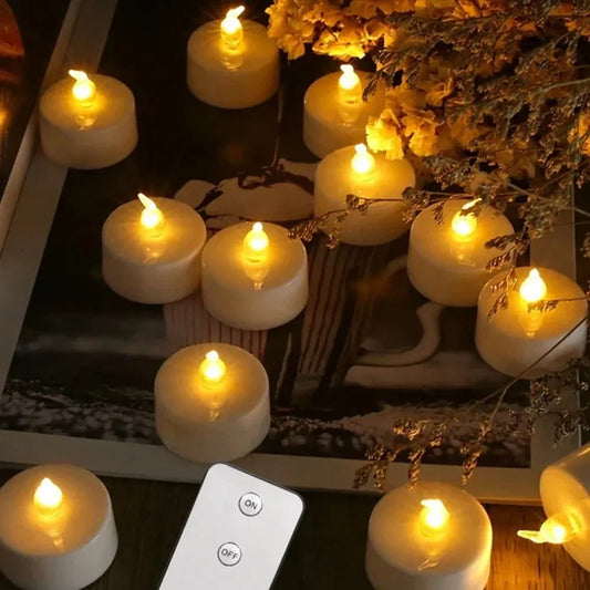 Flameless LED Electronic Candle with Remote Control LED Lighting with Flickering Flame Tea Lights Wedding Party Home Decor Peaceful Pleasures Health and Wellness