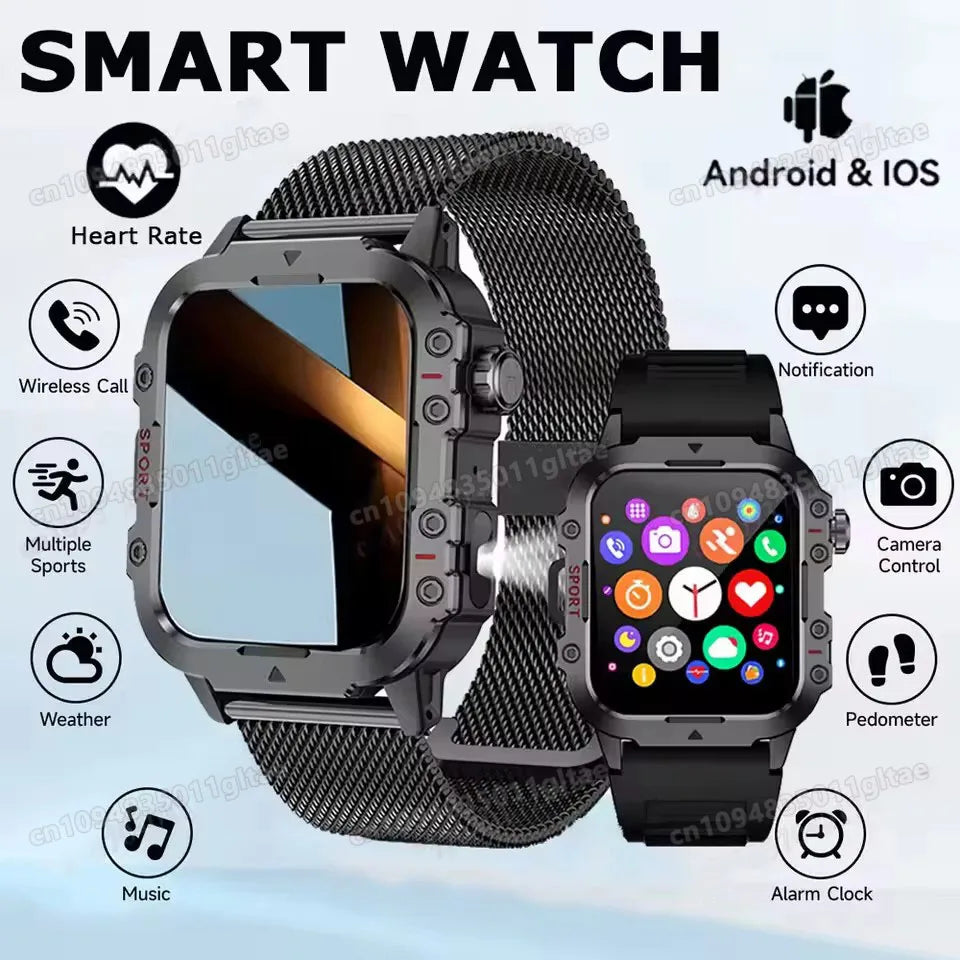 2026 New Outdoor Sports Smart Watch LED Flashlight Bluetooth Call Blood Oxygen/Pressure Monitor Smartwatch Women Men Wristwatch Peaceful Pleasures Health and Wellness