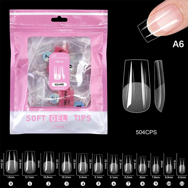 504 Pcs False Nail Tips Semi-Matte Finish Almond French Coffin Stiletto Oval Square Shapes With Front Edge Thickened Fingertips Peaceful Pleasures Health and Wellness A6