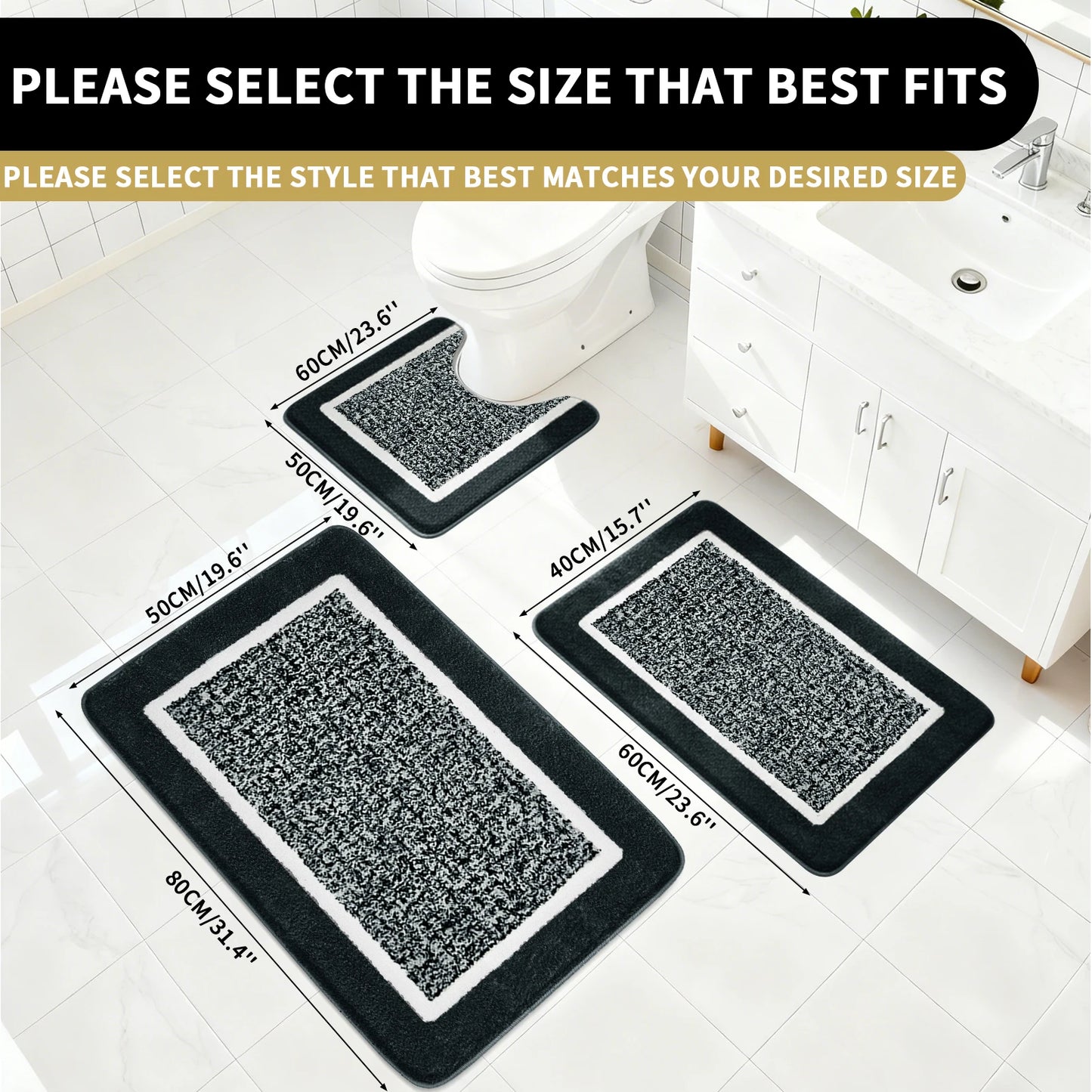 Plush Bathroom Rugs Soft Super Absorbent Microfiber Bath Non-slip Mats Machine Washable Shaggy Carpeta Shower Foot Floor Mat Peaceful Pleasures Health and Wellness Black 400MMx600MM