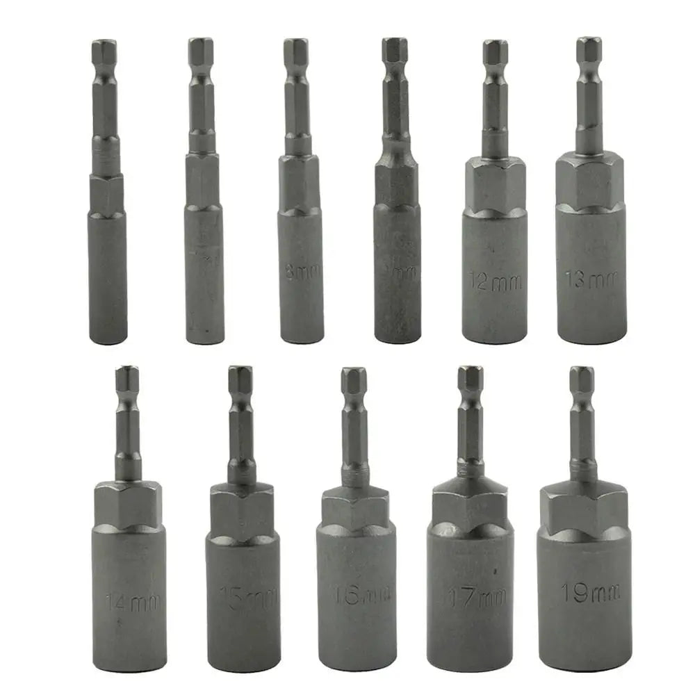 Magnetic Hex Nut Driver Bit Adapter 1/4" Shank 5.5–19mm 80mm