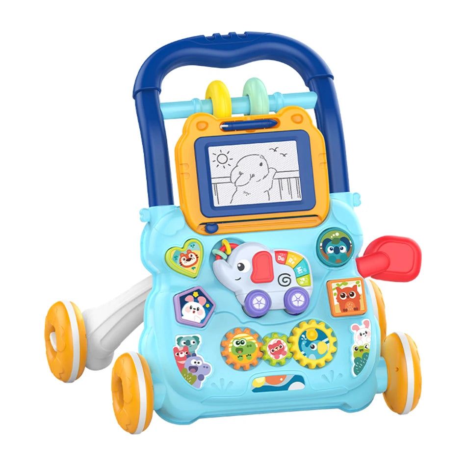 Baby Cartoon Push Walker Toys Music Drawing Board Multifunction
