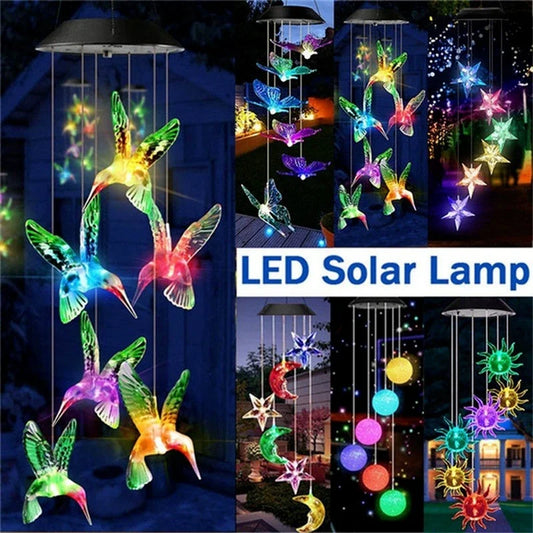 LED Solar Wind Chime Crystal Ball Hummingbird Light Changing Peaceful Pleasures Health and Wellness