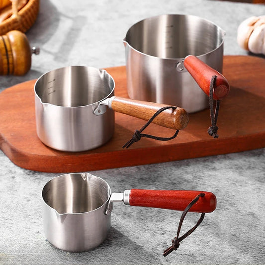 Stainless Steel Measuring Spoon with Handle Sauce Cup Wooden Handle Dipping Sauce Cup with Handle Measuring American Western Peaceful Pleasures Health and Wellness