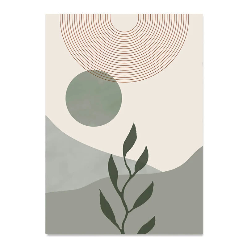 1pc frameless Canvas painting Boho Posters Abstract Geometry Line Canvas Painting Leaves Sun Rainbow Nordic Wall Art Pictures Peaceful Pleasures Health and Wellness I 50x70cm Unframed