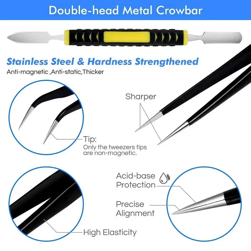 Stainless Steel Precision Antistatic Electrostatic Tweezers Set Maintenance Tools Professional Electronic Tweezers 10pcs Peaceful Pleasures Health and Wellness