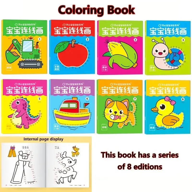 8 Books Coloring Book Children Featuring Connect-the-dots Designs
