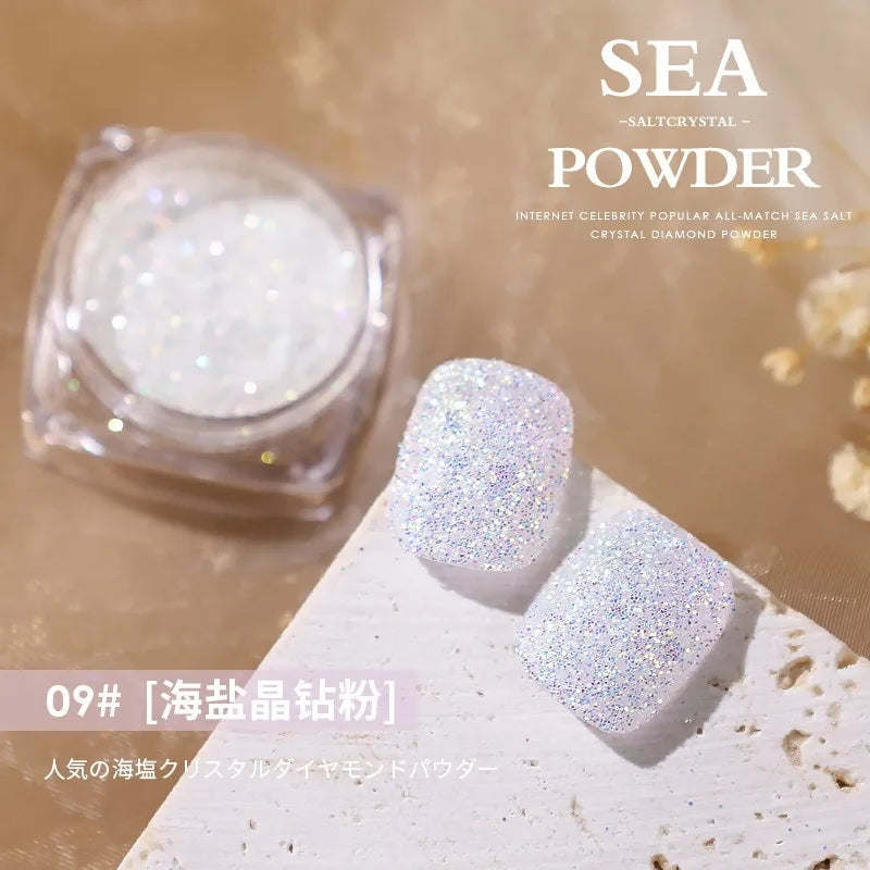 Aurora Sea Salt Nail Glitter Set – 12 Colors Holographic Sugar Powder
