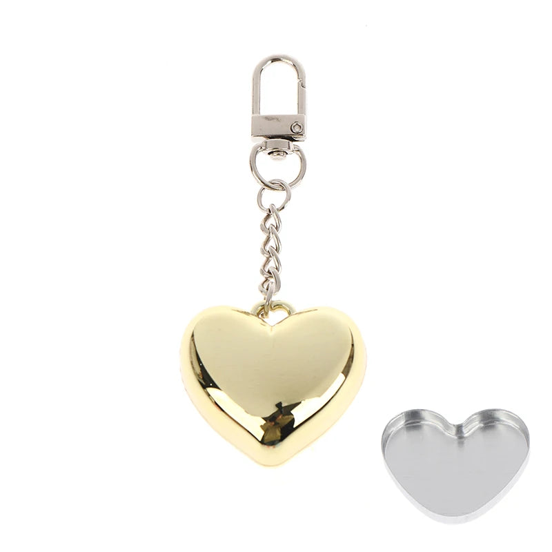 1Pcs Heart Shape Mini Empty Blush Powder Box Eye Shadow Container With Mirror And Aluminum Pan Key Chain Lipstick Case Packaging Peaceful Pleasures Health and Wellness Gold Keychain