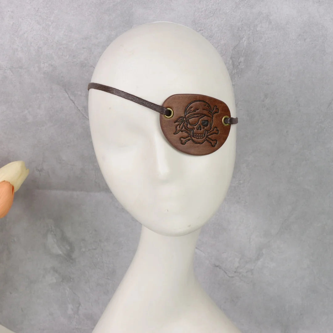 Vintage Faux Leather Belt Pirate Eye Patch Medieval Embossed Mask