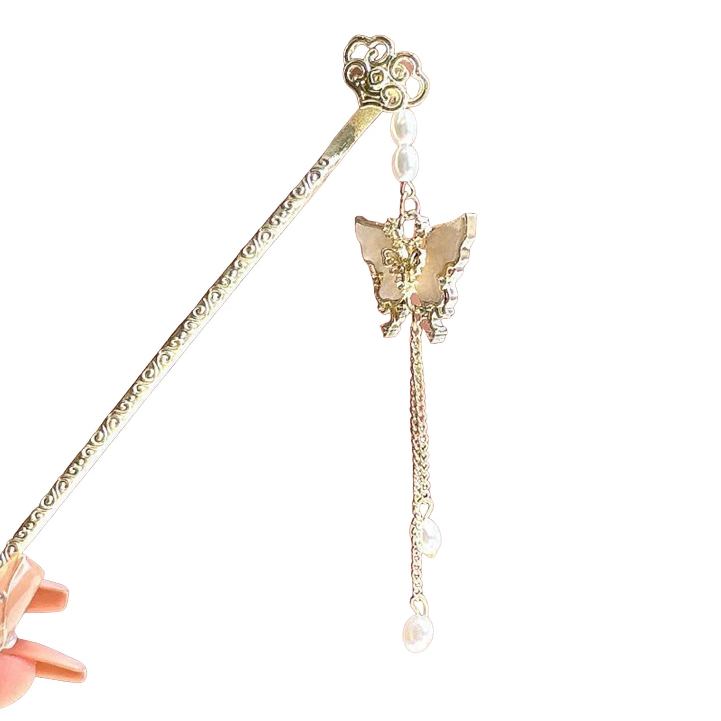 Metal Butterfly Design Hair Sticks Hanfu Matching Hair Sticks with Pearl Tassel Suitable for Girls Hair Accessories Peaceful Pleasures Health and Wellness Style 3
