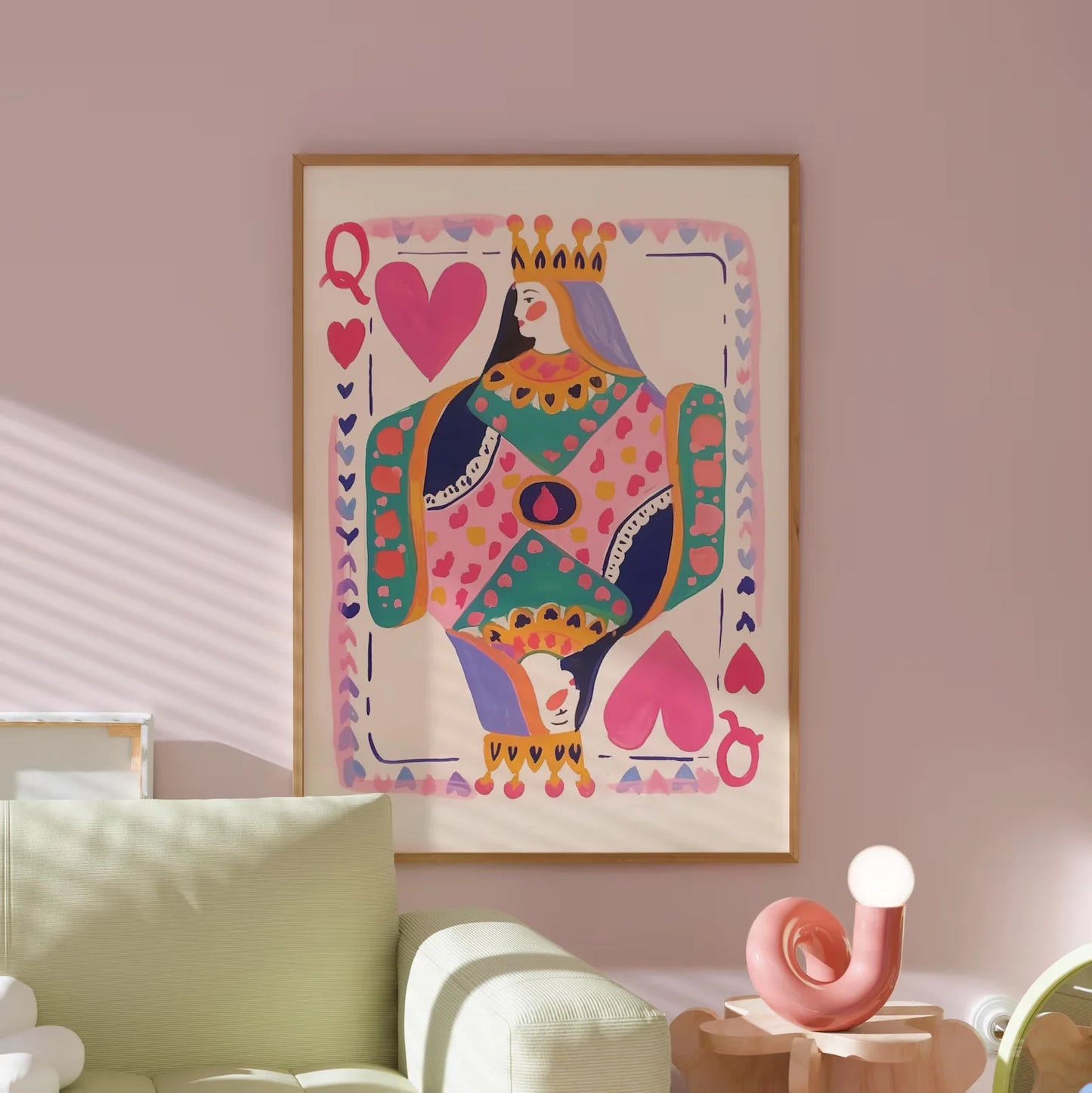 Queen of Hearts Canvas Wall Art | Maximalist Playing Card Print