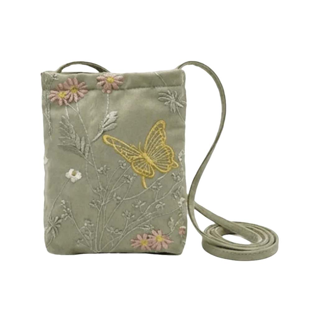 Chinese Style Embroidered Butterfly Mini Crossbody Bag Mini Crossbody Bag Peaceful Pleasures Health and Wellness Green