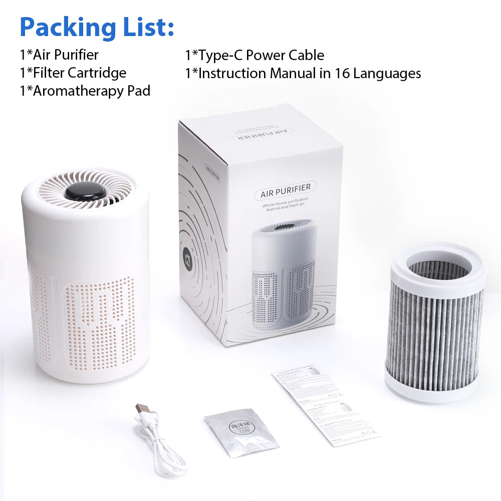 Portable Car Air Purifier Office HEPA Filter Negative Ion Cleaner for Smoke, Allergies, Pollen, Pet Eliminator Odors Air Fresher Peaceful Pleasures Health and Wellness WHITE