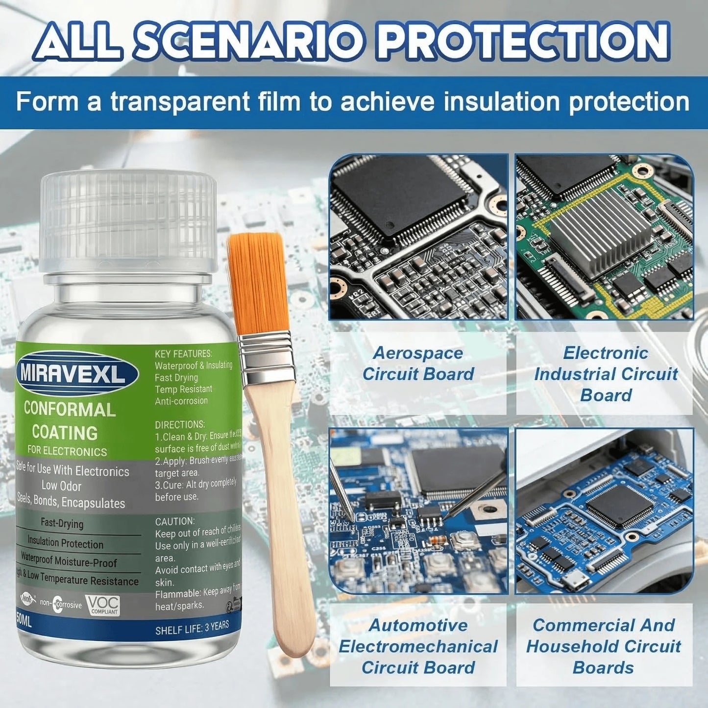 Waterproof PCB Conformal Coating Clear Insulating Varnish Fast Dry Circuit Board Protection Liquid w/ Brush Electronics Peaceful Pleasures Health and Wellness