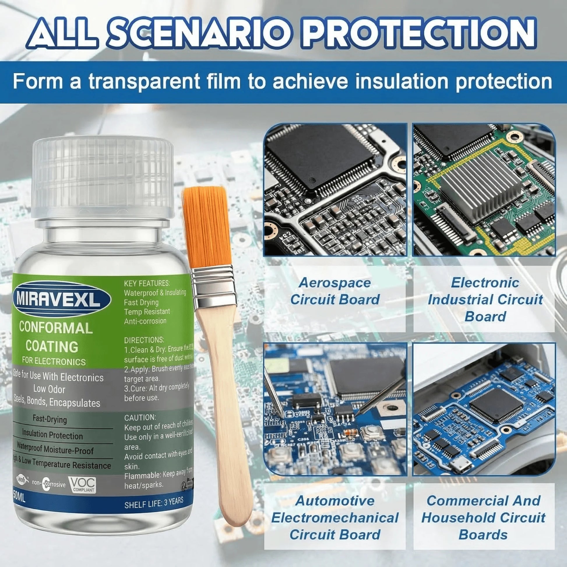 Waterproof PCB Conformal Coating Clear Insulating Varnish Fast Dry Circuit Board Protection Liquid w/ Brush Electronics Peaceful Pleasures Health and Wellness