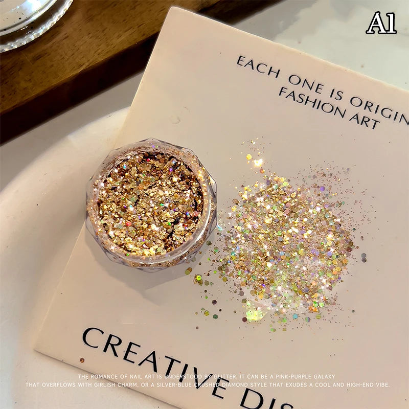 1 Box Holographic Pure Shiny Glitter Flakes Sparkly Chunky Iridescent Gold Silver Metallic Mermaid Nail Art Powder Sequins Peaceful Pleasures Health and Wellness A1