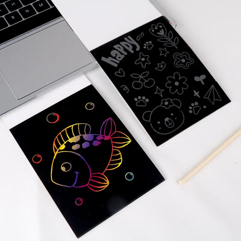 Magic Rainbow Scratch Art Activity Books Kids Cartoon Dinosaur Ocean
