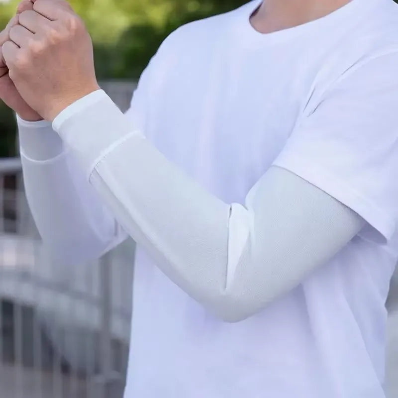 Ice Silk UPF 50+ Sun Protection Arm Sleeves – Unisex Peaceful Pleasures Health and Wellness White