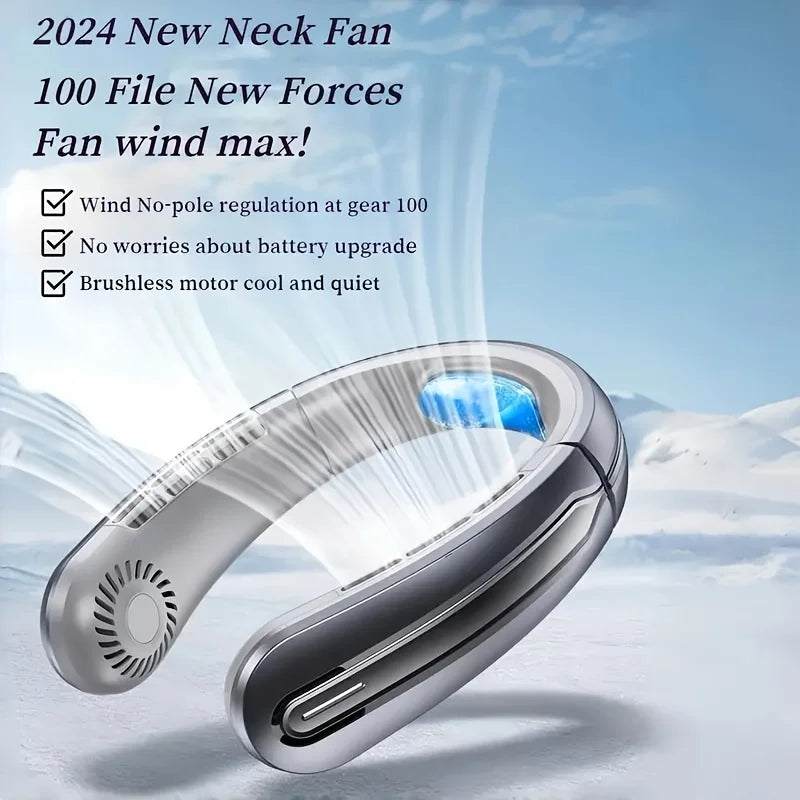 New 100 Level Digital Neck Hanging Fan For Students' Outdoor Sports, Portable Usb Mini Neck Hanging Fan Peaceful Pleasures Health and Wellness