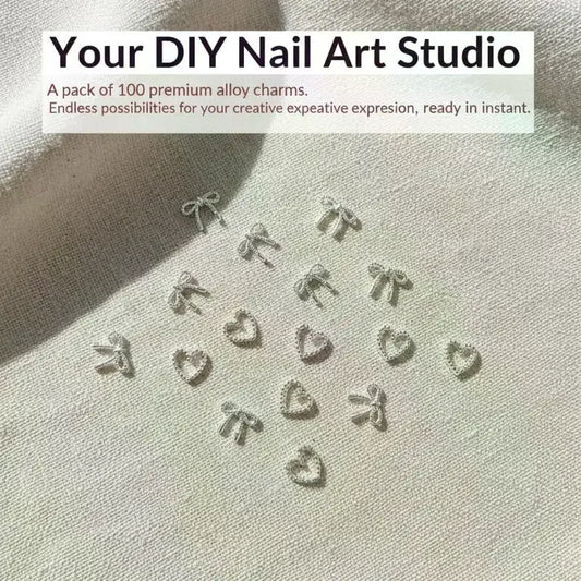 100Pcs 3D Silver Small Bowkont Heart-shaped Ornaments Nail Art Decorations Supplies DIY Alloy Bow Heart Nail Charms Accessories Peaceful Pleasures Health and Wellness