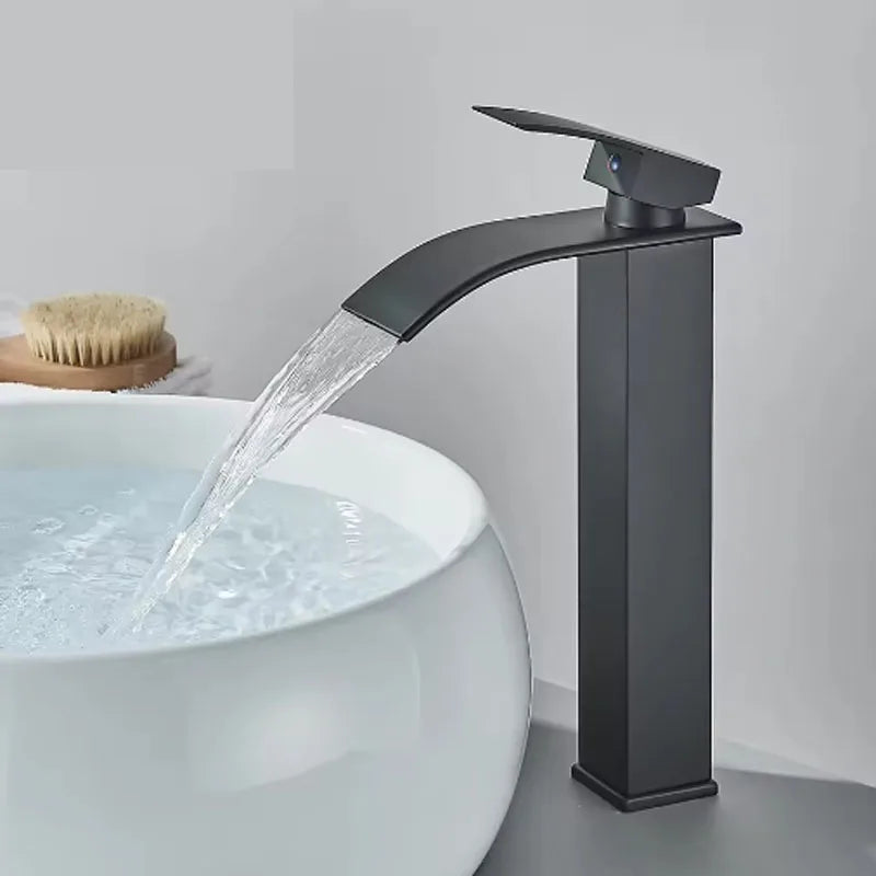 Brushed Gold Waterfall Bathroom Faucet | Single Handle Deck Mount