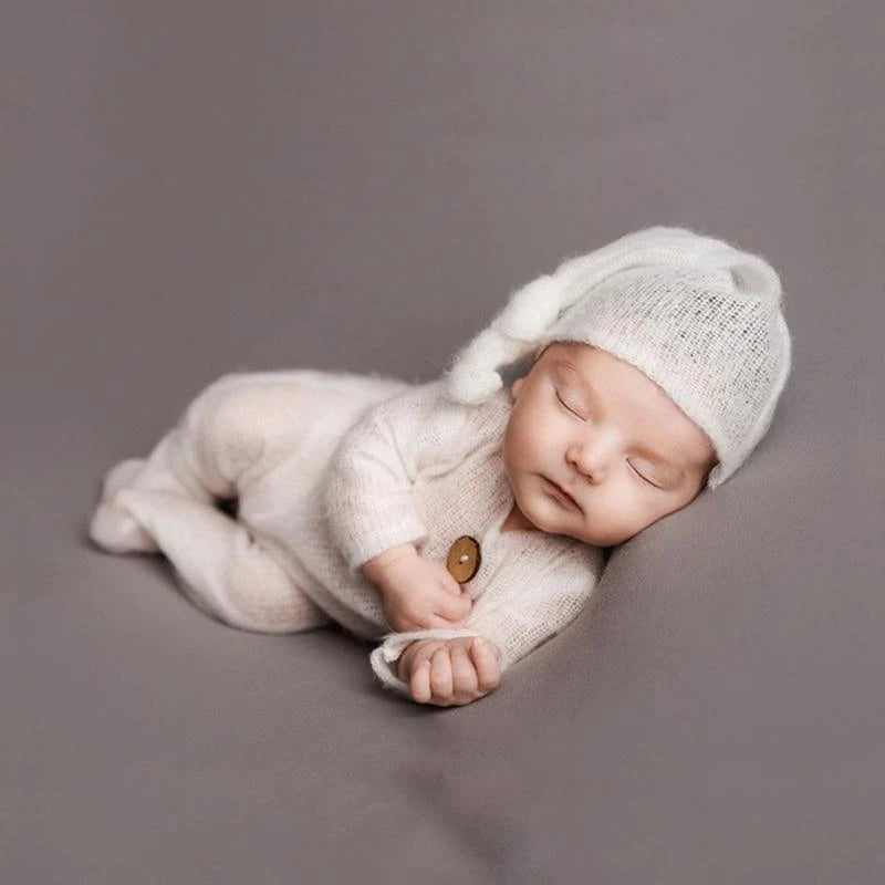 Newborn Photography Props – Knit Romper & Hat Set Boy Girl