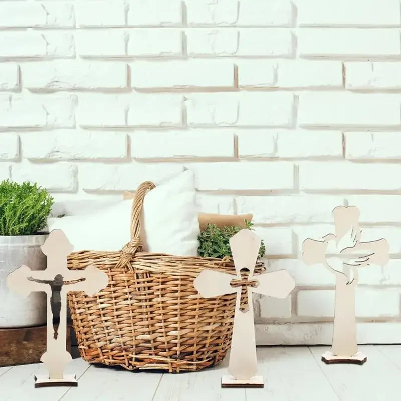 10pcs Small Baptism Decor Rustic Standing Cross for First Communion prayer Wooden Cross Christian Catholic Wood Crosses Crafts Peaceful Pleasures Health and Wellness